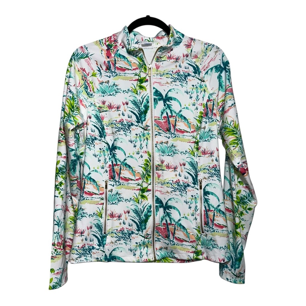 Sigrid Olsen‎ Tropical Palm Print Zip Jacket Golf Tennis Women's L